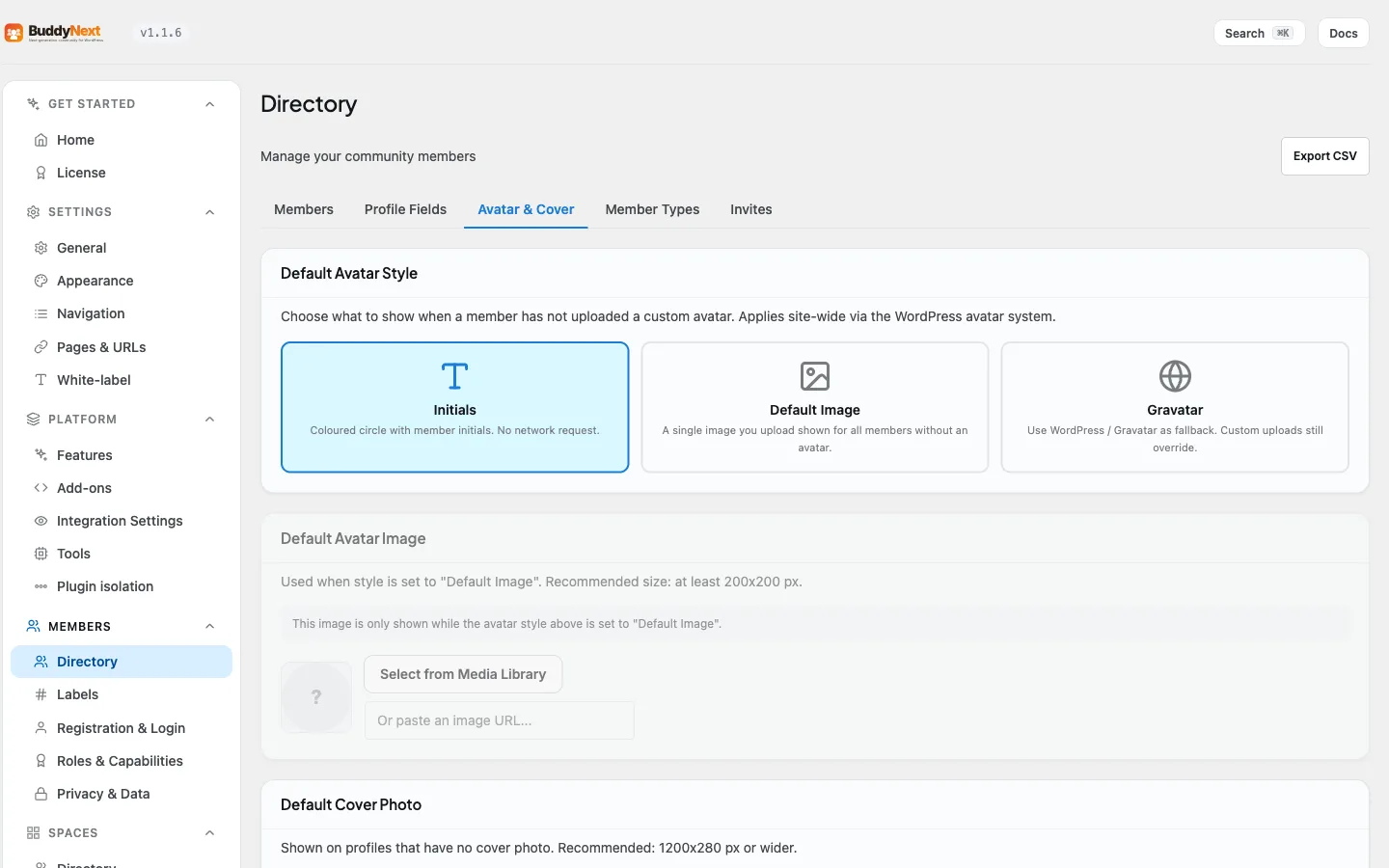 Avatar & Cover settings - sizes, defaults, and moderation