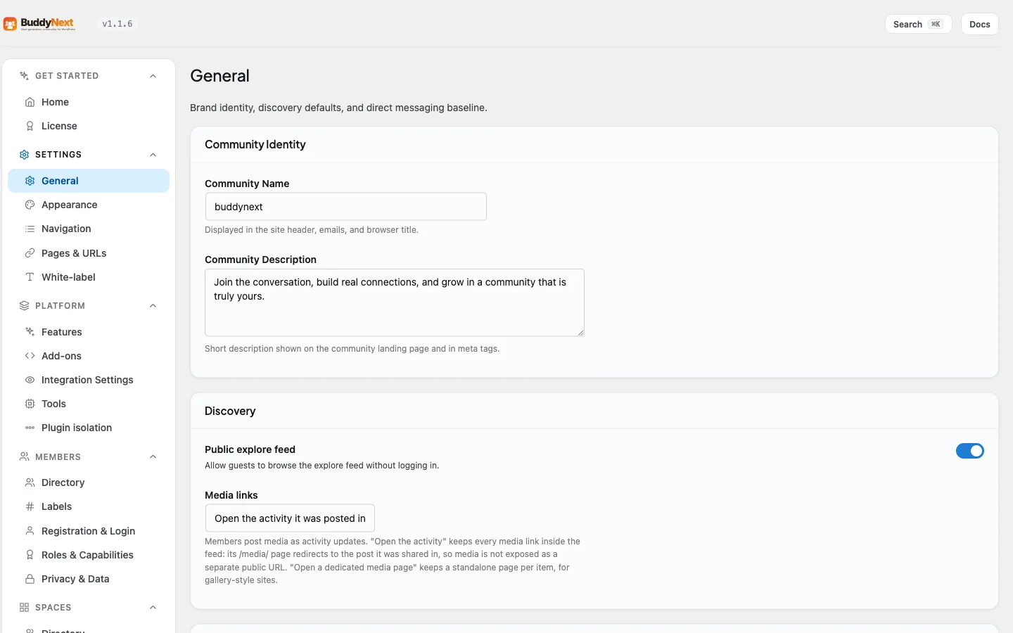 The Pro admin settings powered by the BuddyNextPro Installer tables documented on this page