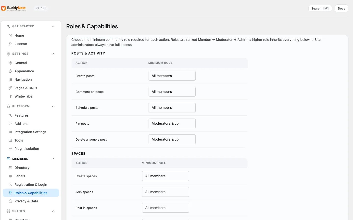 The Community Admin panel, where you promote members to moderators and admins