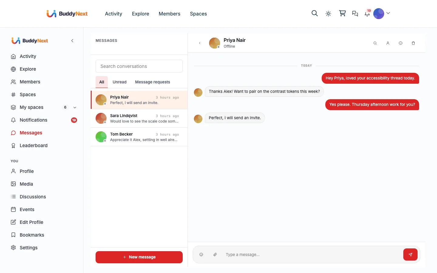 BuddyNext private messaging powered by the WPMediaVerse companion plugin
