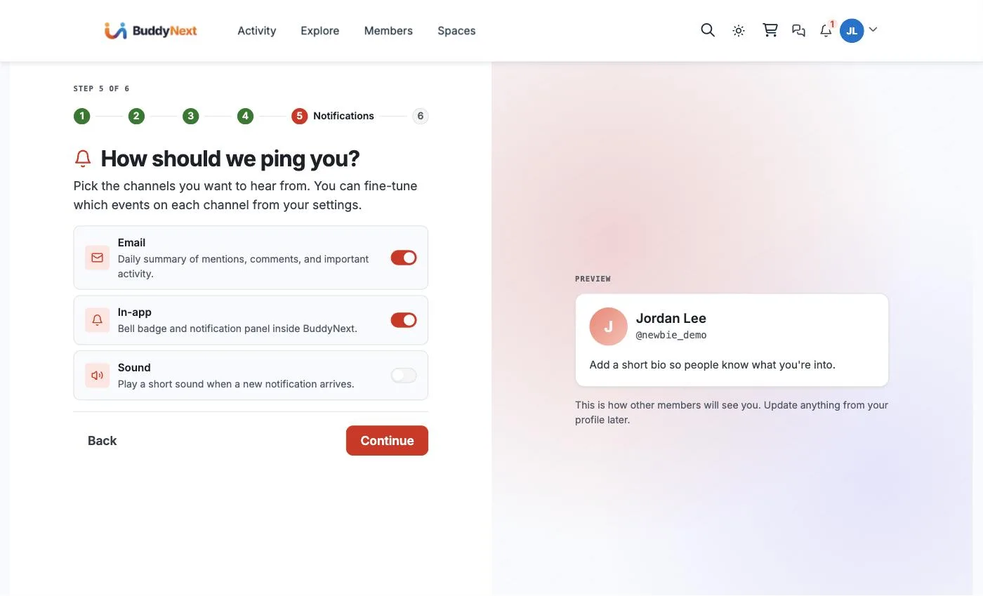 Onboarding step 5: choose notification channels