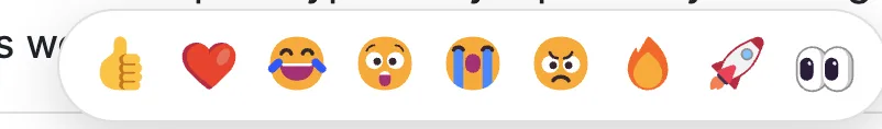 The reaction picker open on a post - Like, Love, Haha, Wow, Sad and Angry