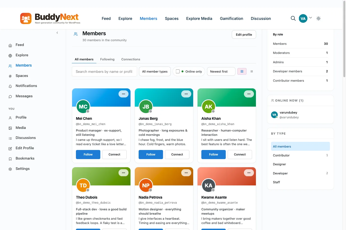 BuddyNext Member directory screen