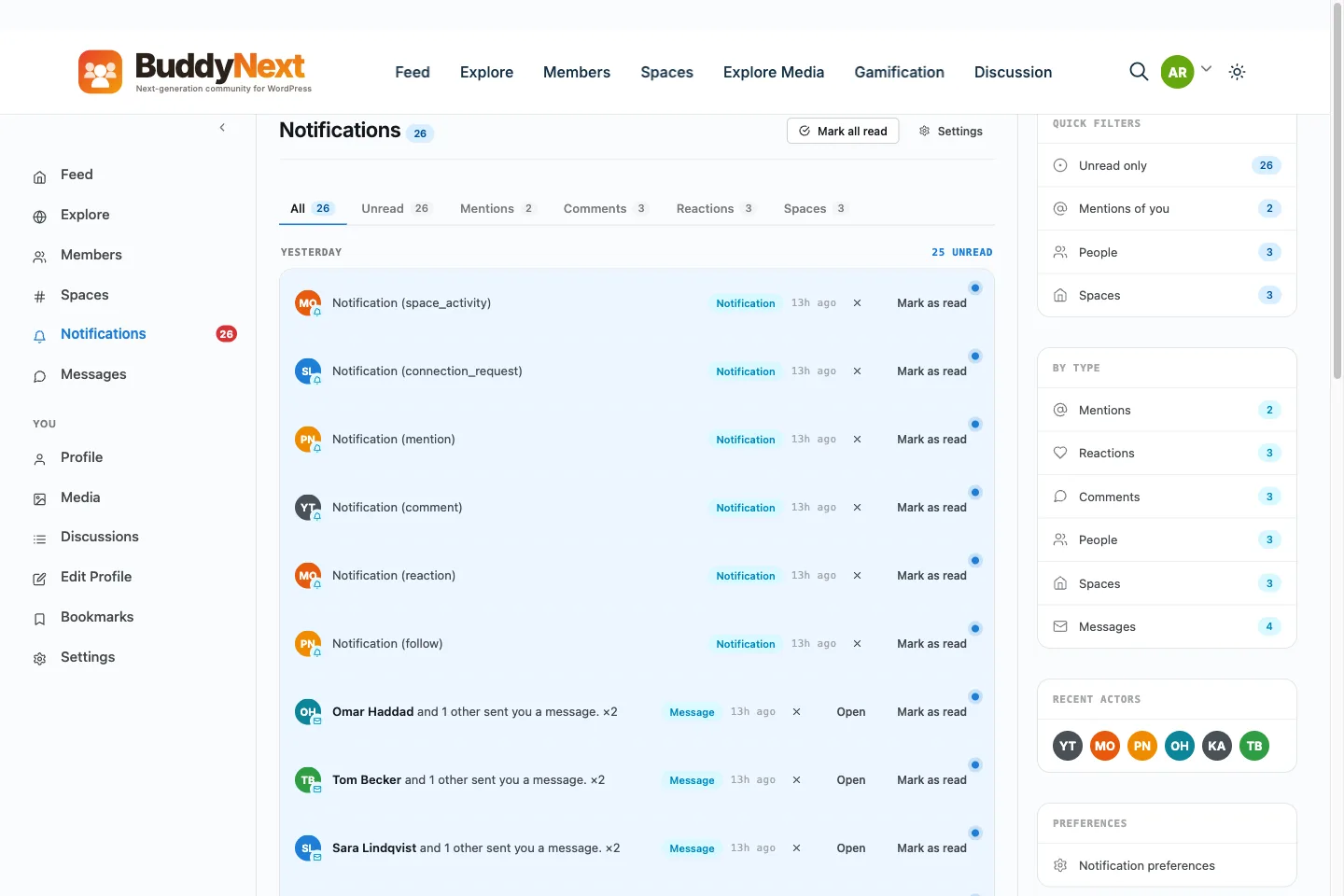 BuddyNext Notifications screen