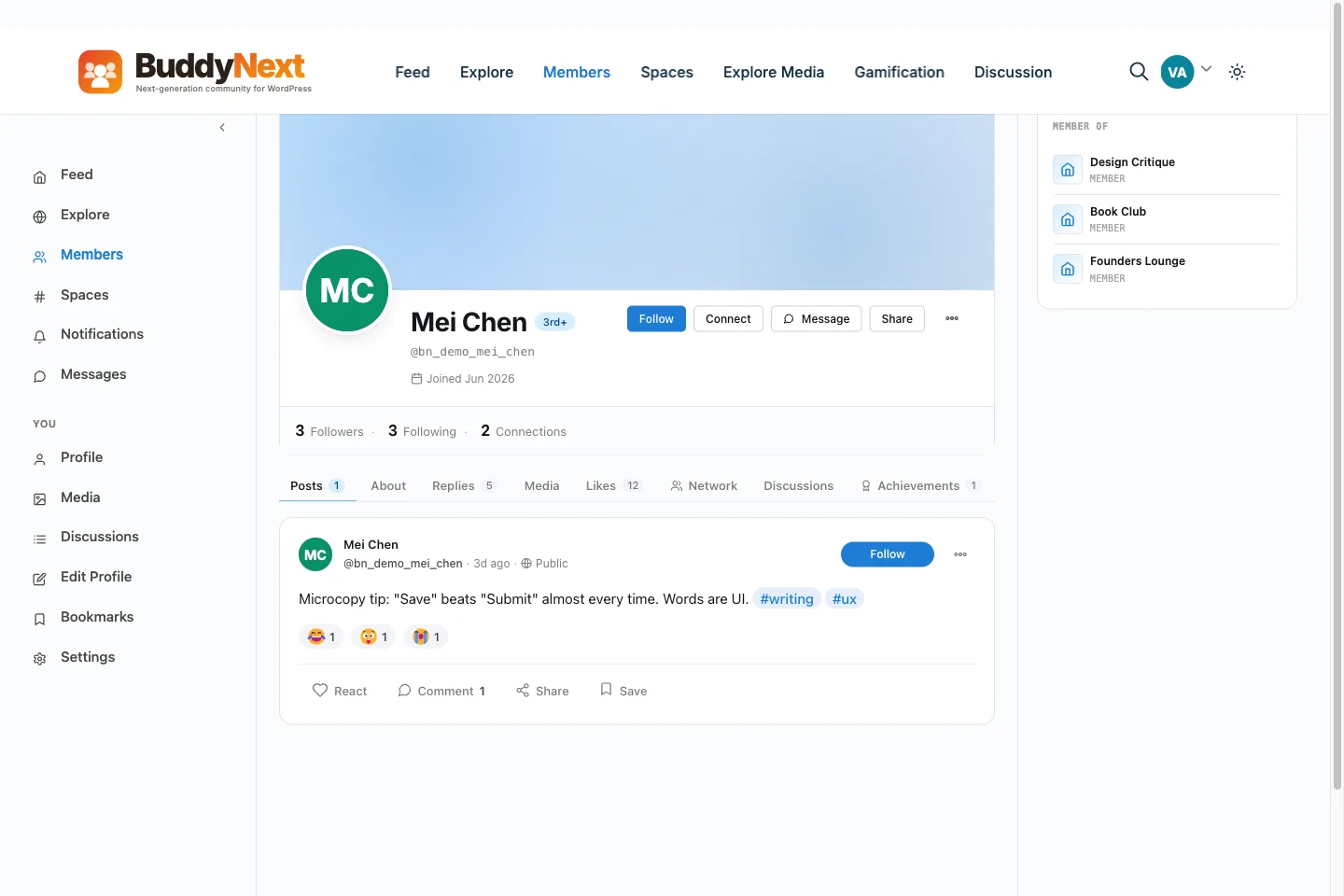 BuddyNext Member profiles screen